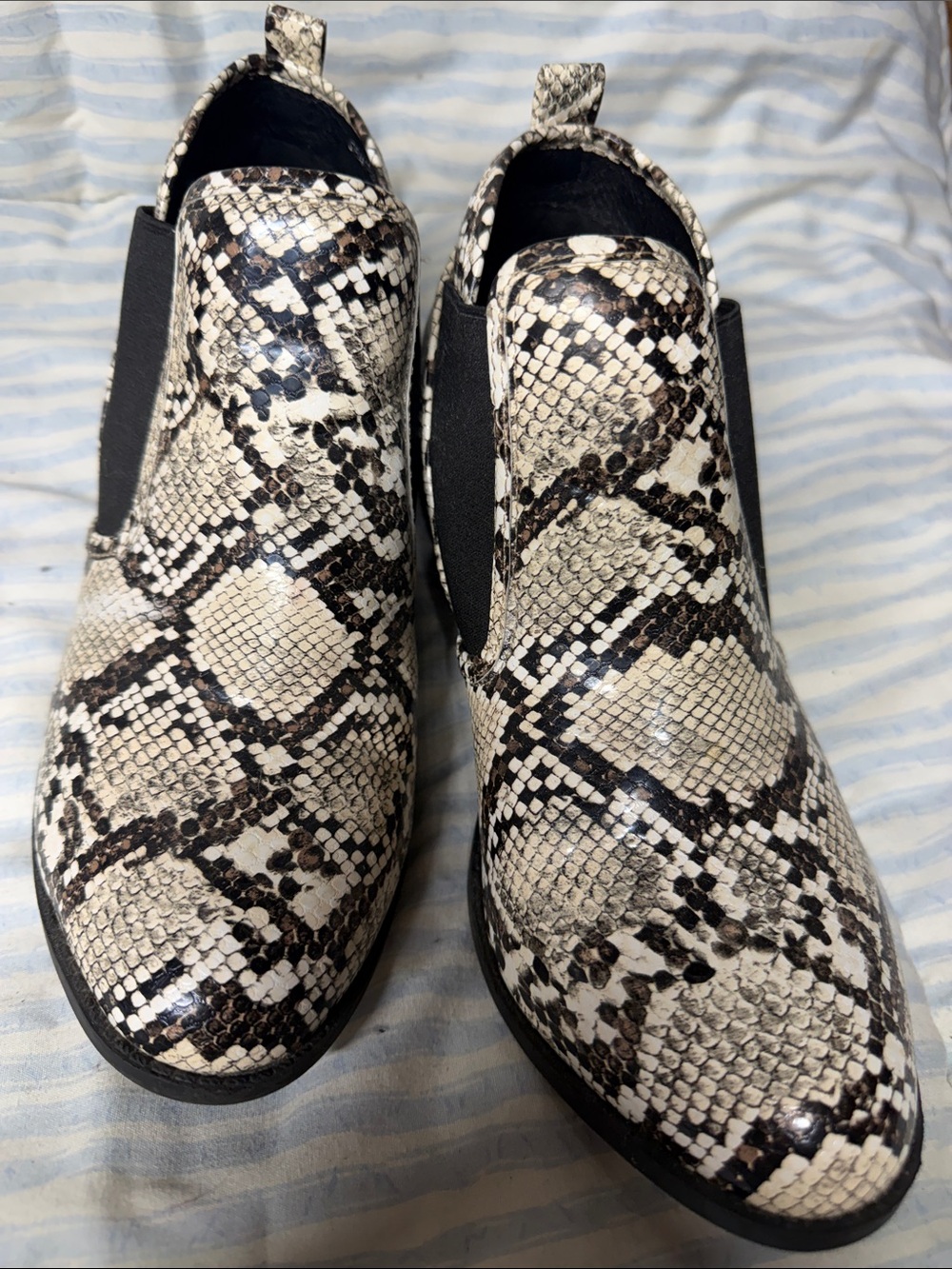Snake-Print Slip-On Ankle Boots - Cream/Black